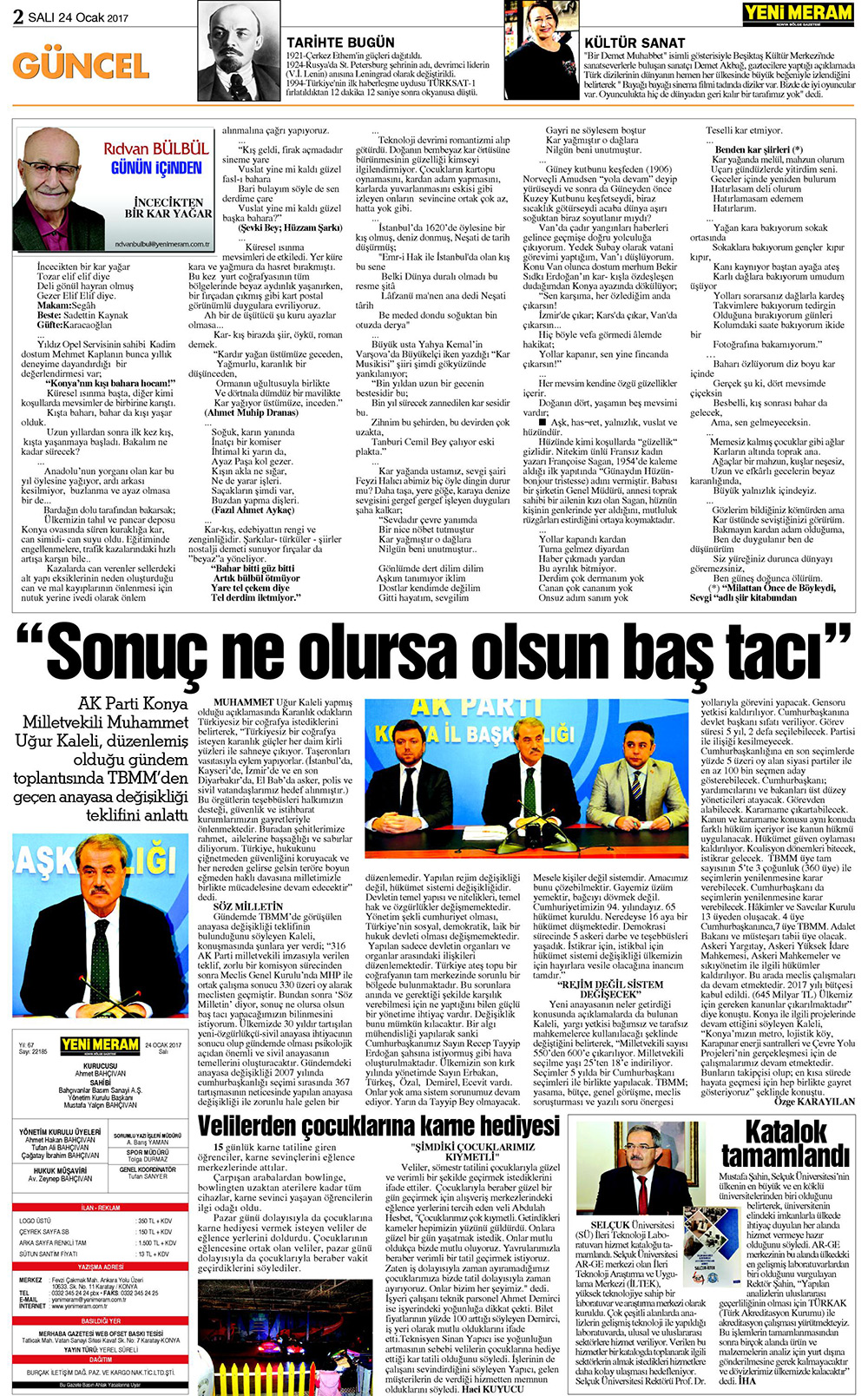 24 Ocak 2017 Yeni Meram Gazetesi