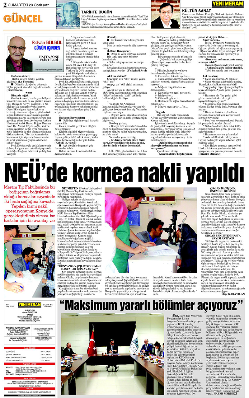 28 Ocak 2017 Yeni Meram Gazetesi