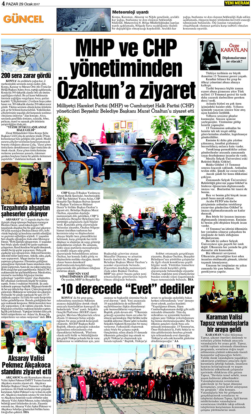 29 Ocak 2017 Yeni Meram Gazetesi
