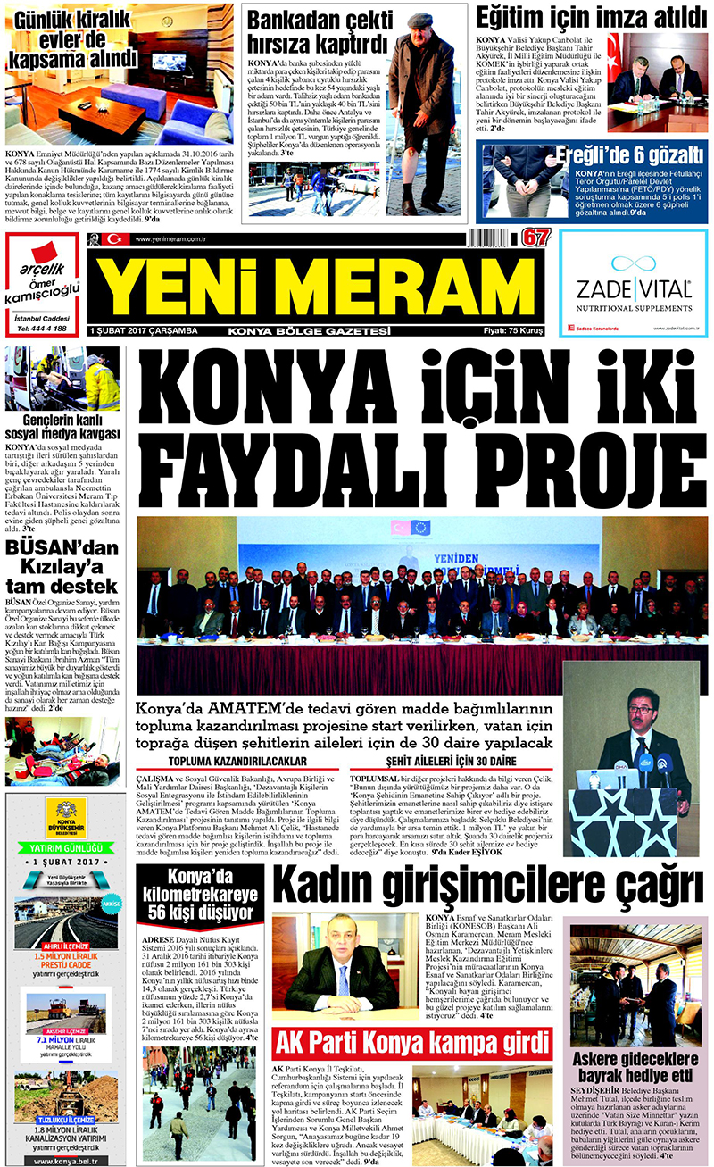 1 Şubat 2017 Yeni Meram Gazetesi