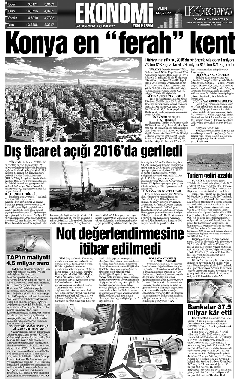 1 Şubat 2017 Yeni Meram Gazetesi