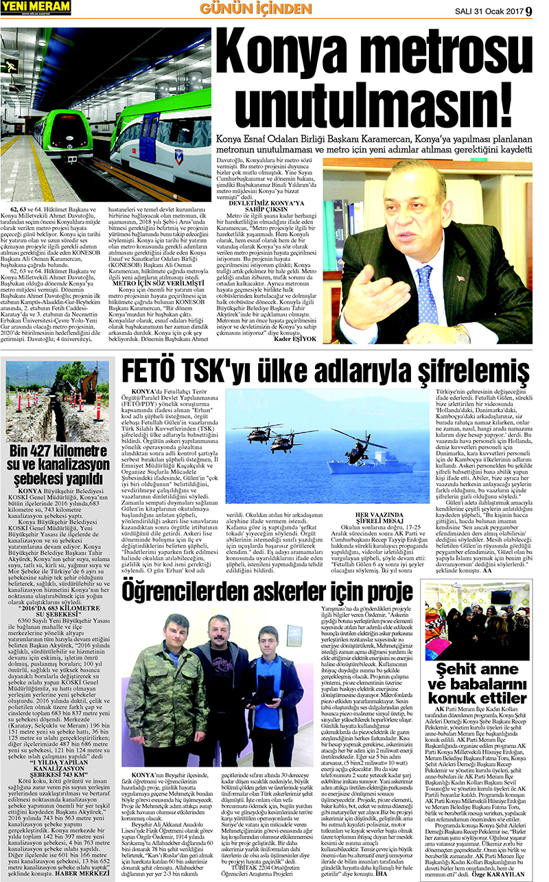 31 Ocak 2017 Yeni Meram Gazetesi