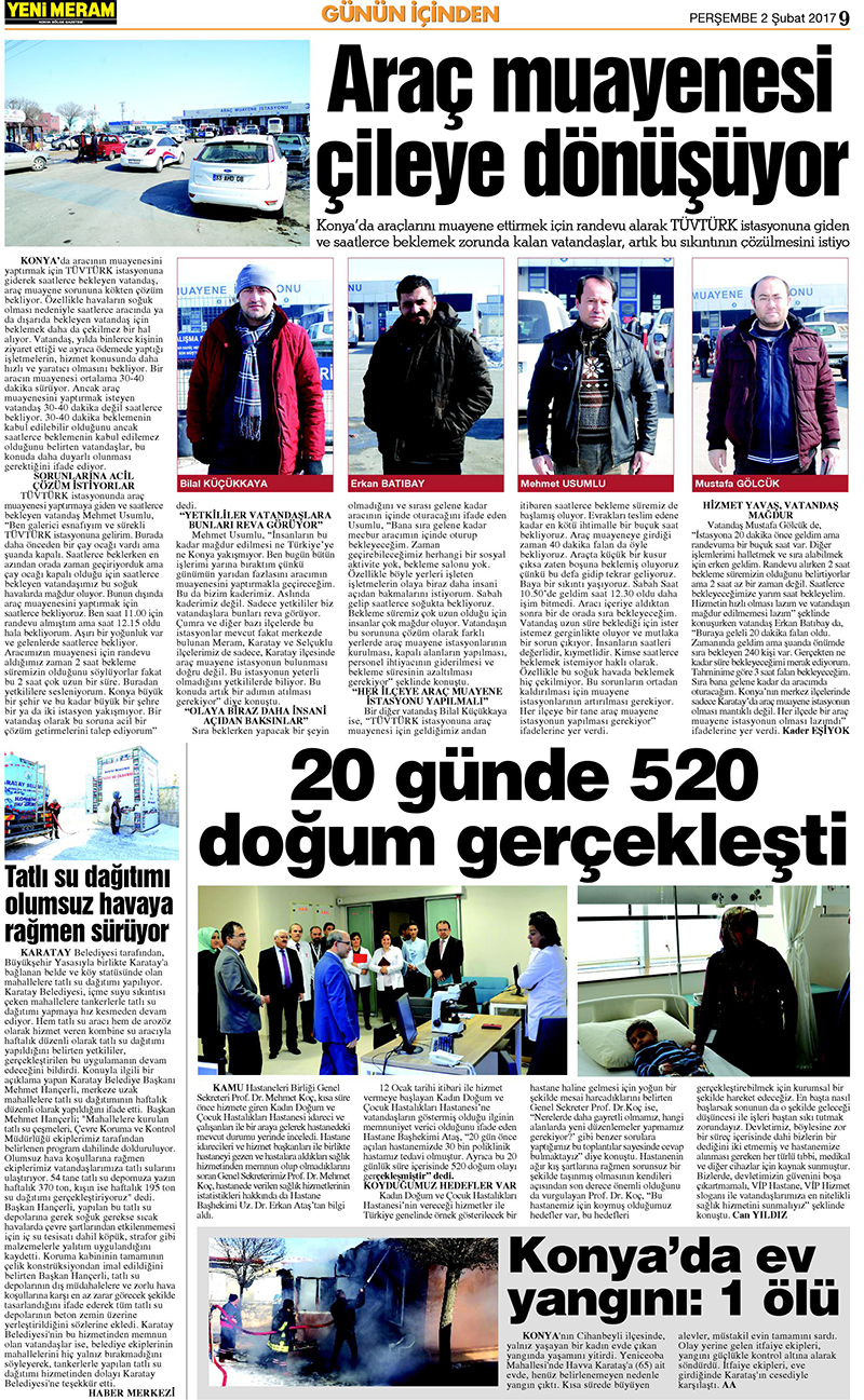2 Şubat 2017 Yeni Meram Gazetesi