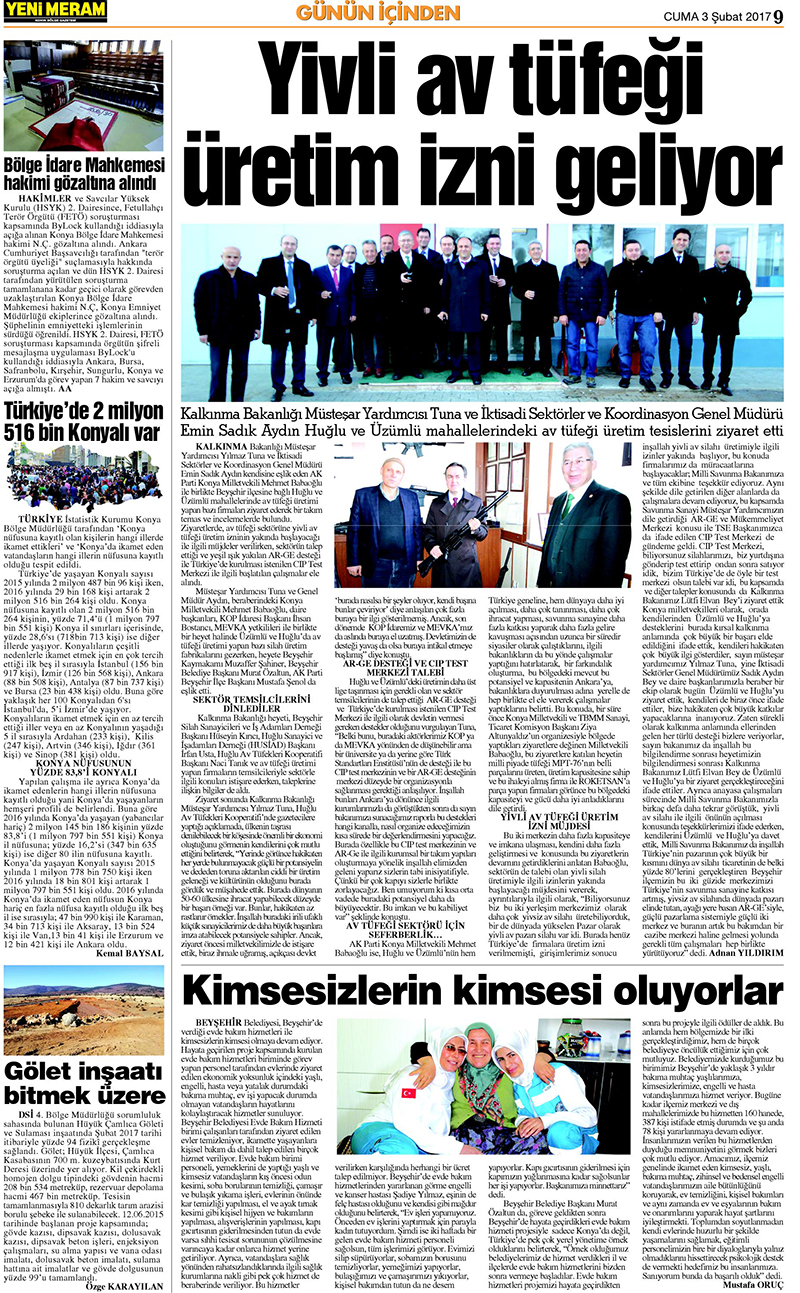 3 Şubat 2017 Yeni Meram Gazetesi