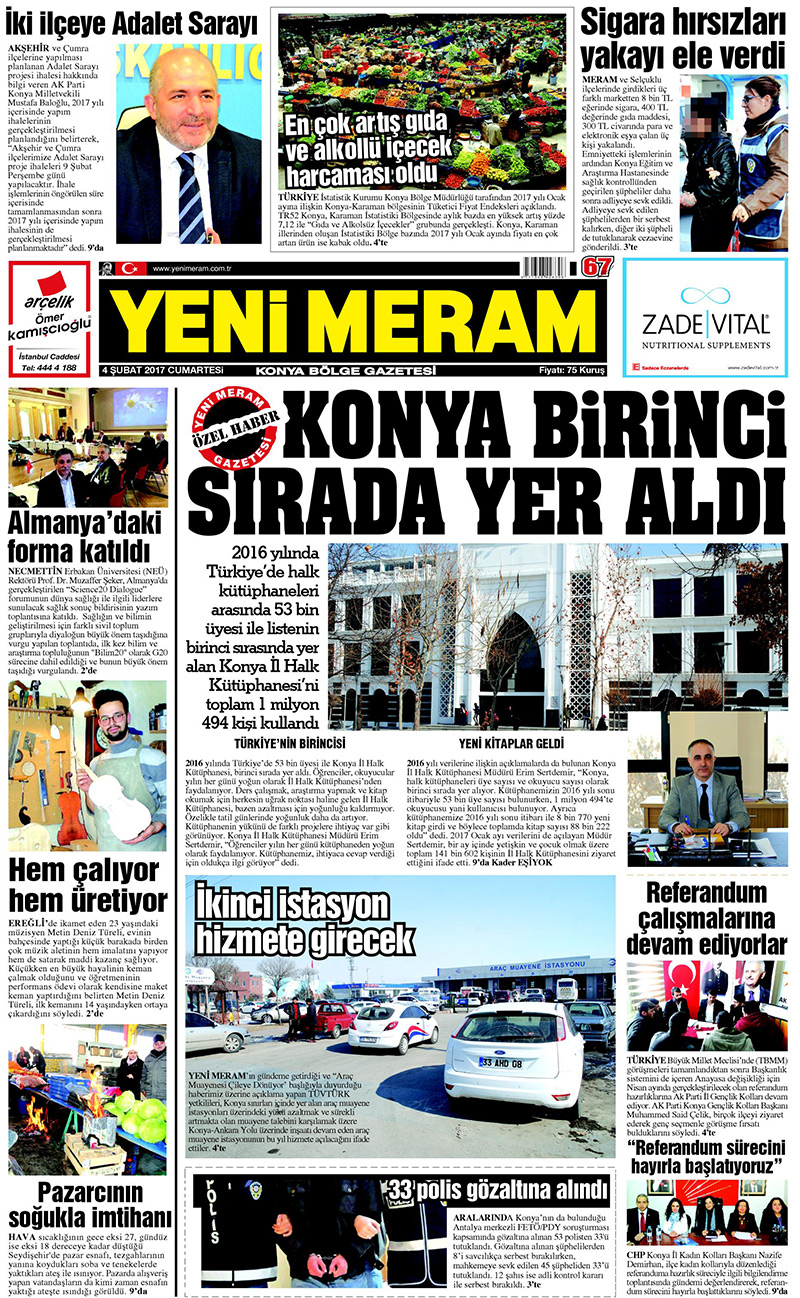 4 Şubat 2017 Yeni Meram Gazetesi