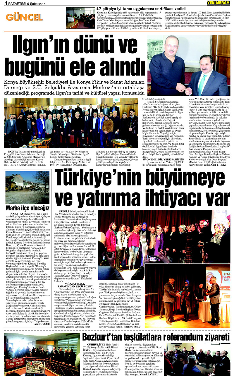 6 Şubat 2017 Yeni Meram Gazetesi