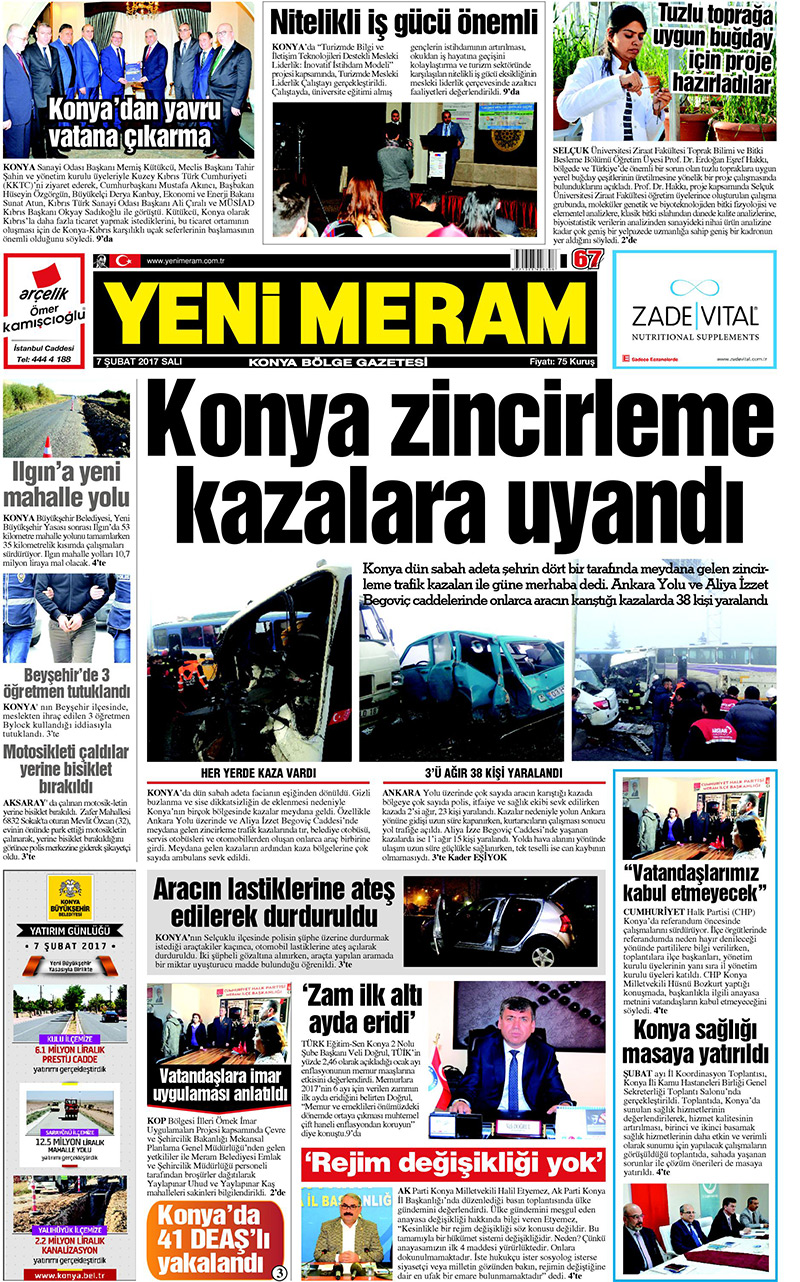 7 Şubat 2017 Yeni Meram Gazetesi