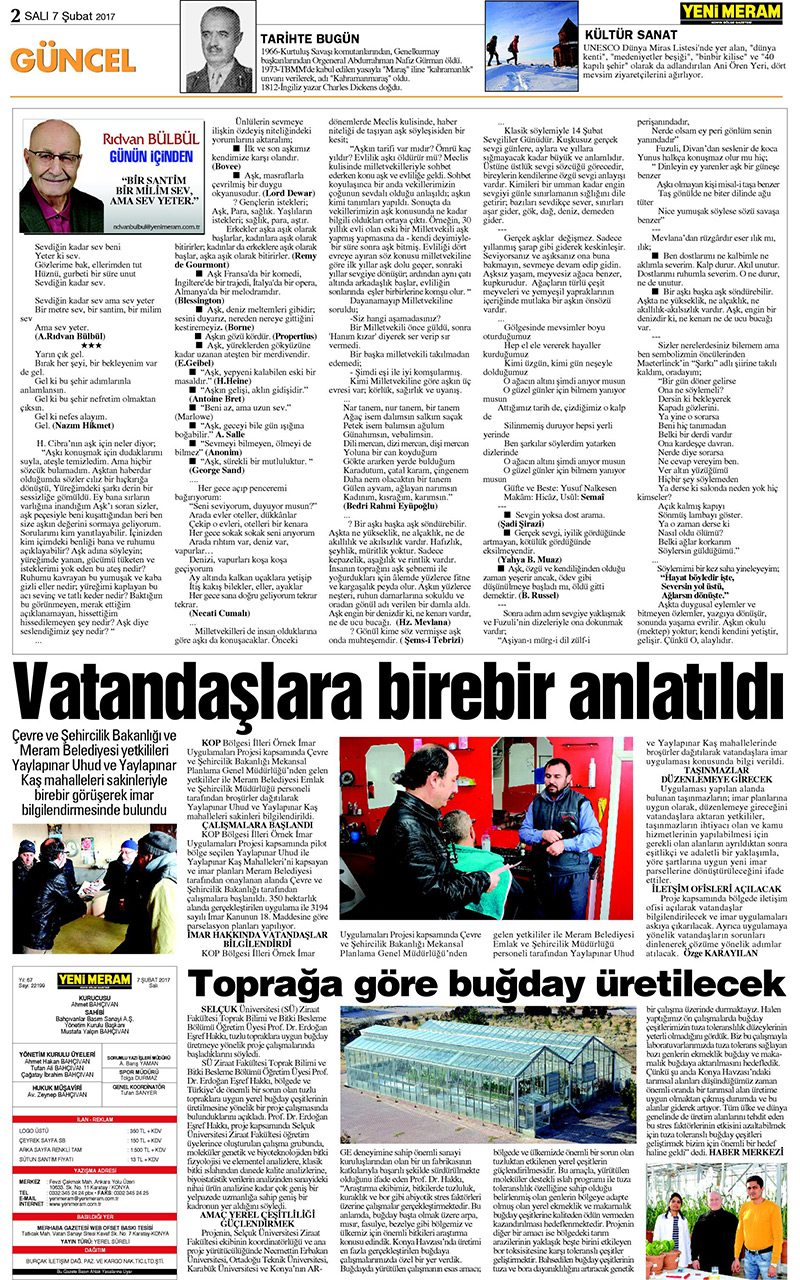 7 Şubat 2017 Yeni Meram Gazetesi