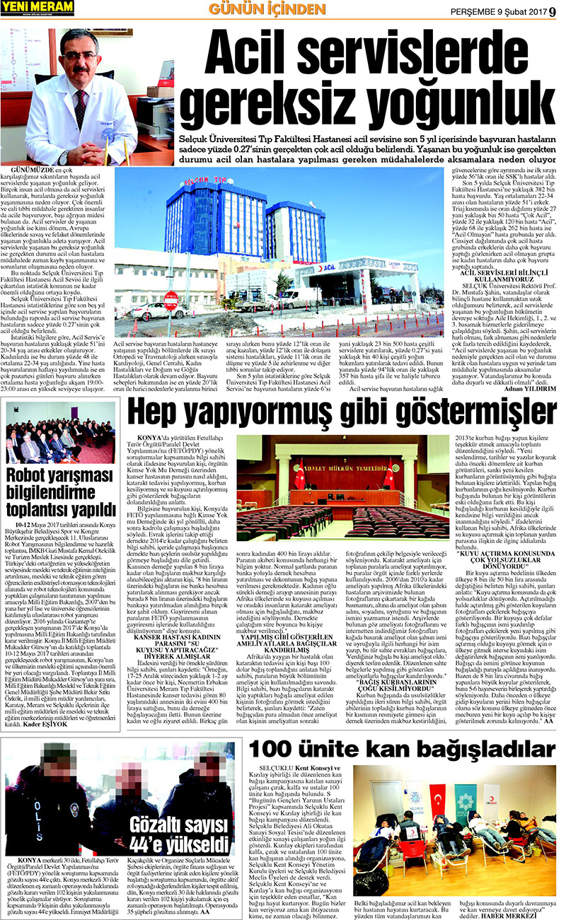 9 Şubat 2017 Yeni Meram Gazetesi