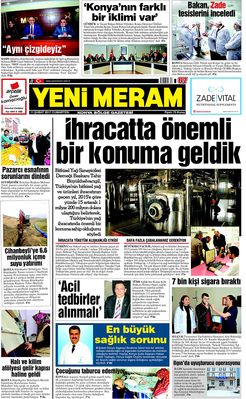 11 Şubat 2017 Yeni Meram Gazetesi