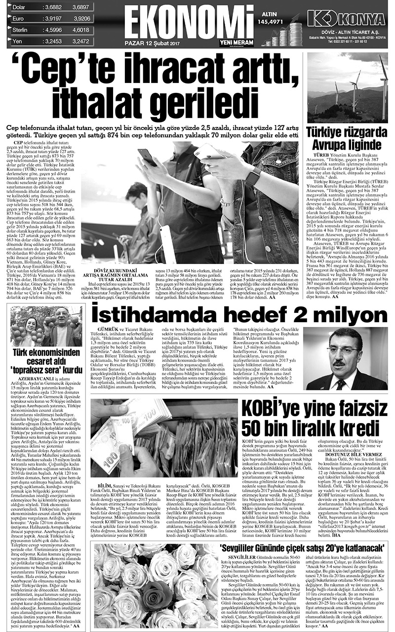 12 Şubat 2017 Yeni Meram Gazetesi