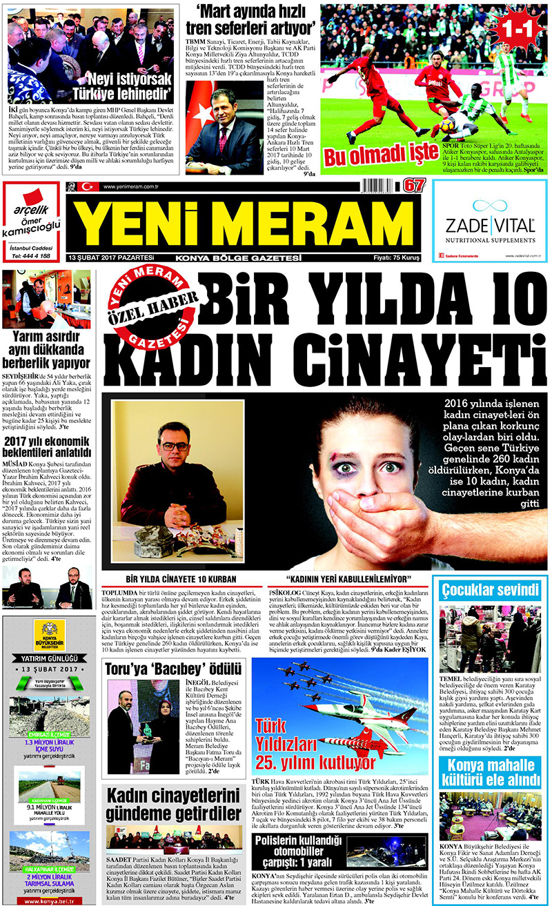 13 Şubat 2017 Yeni Meram Gazetesi