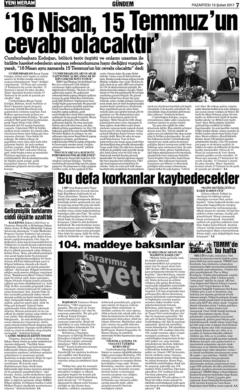 13 Şubat 2017 Yeni Meram Gazetesi