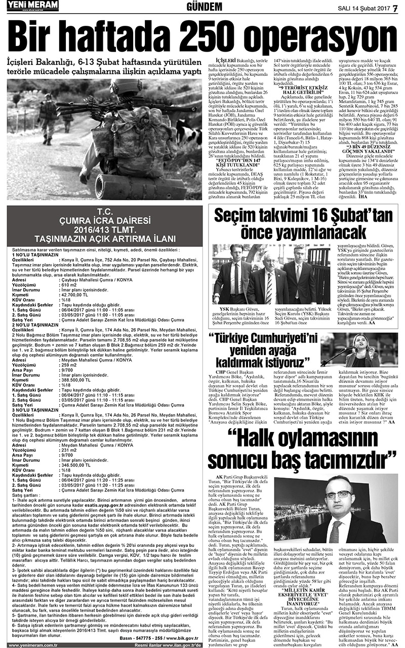 14 Şubat 2017 Yeni Meram Gazetesi