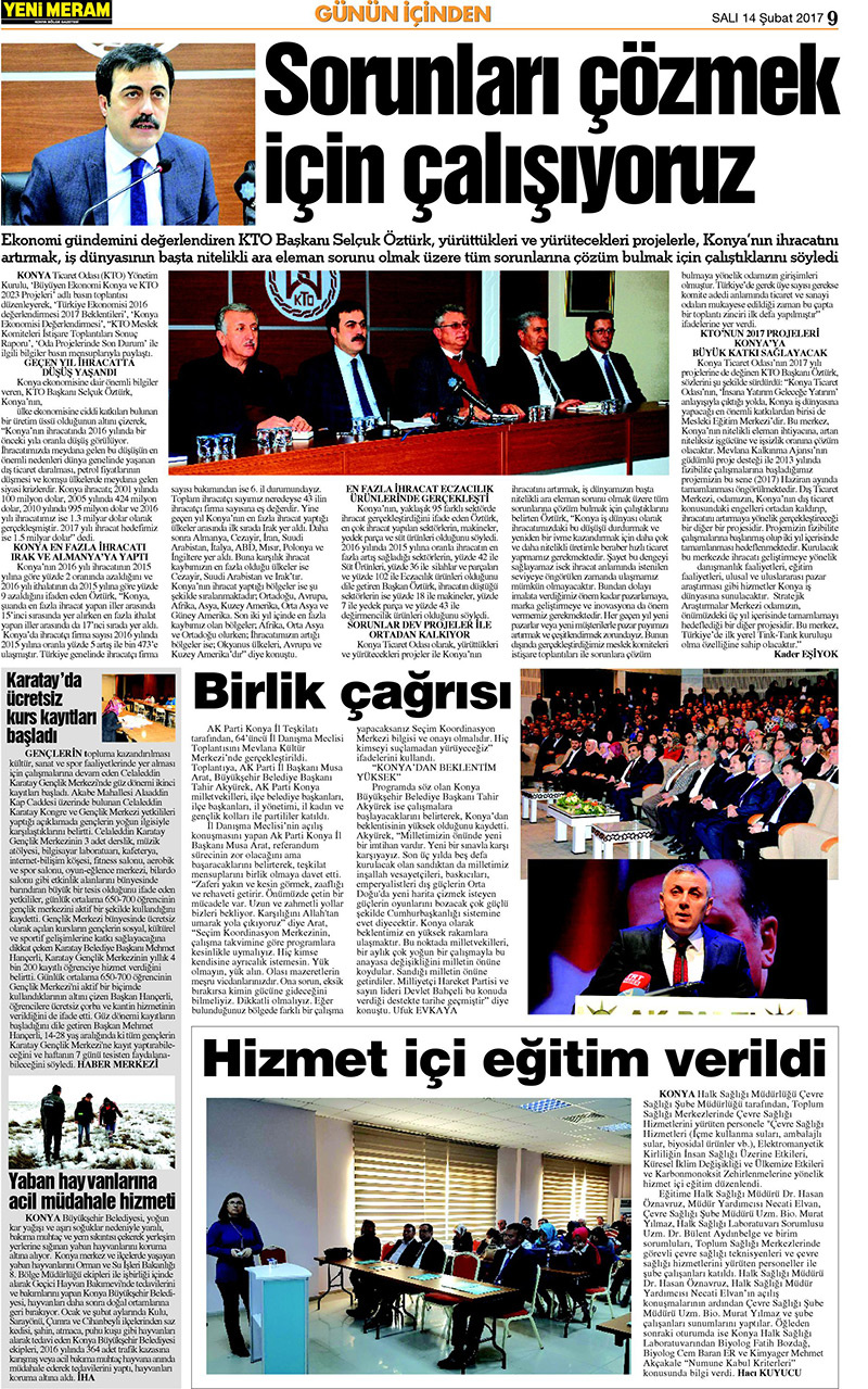 14 Şubat 2017 Yeni Meram Gazetesi