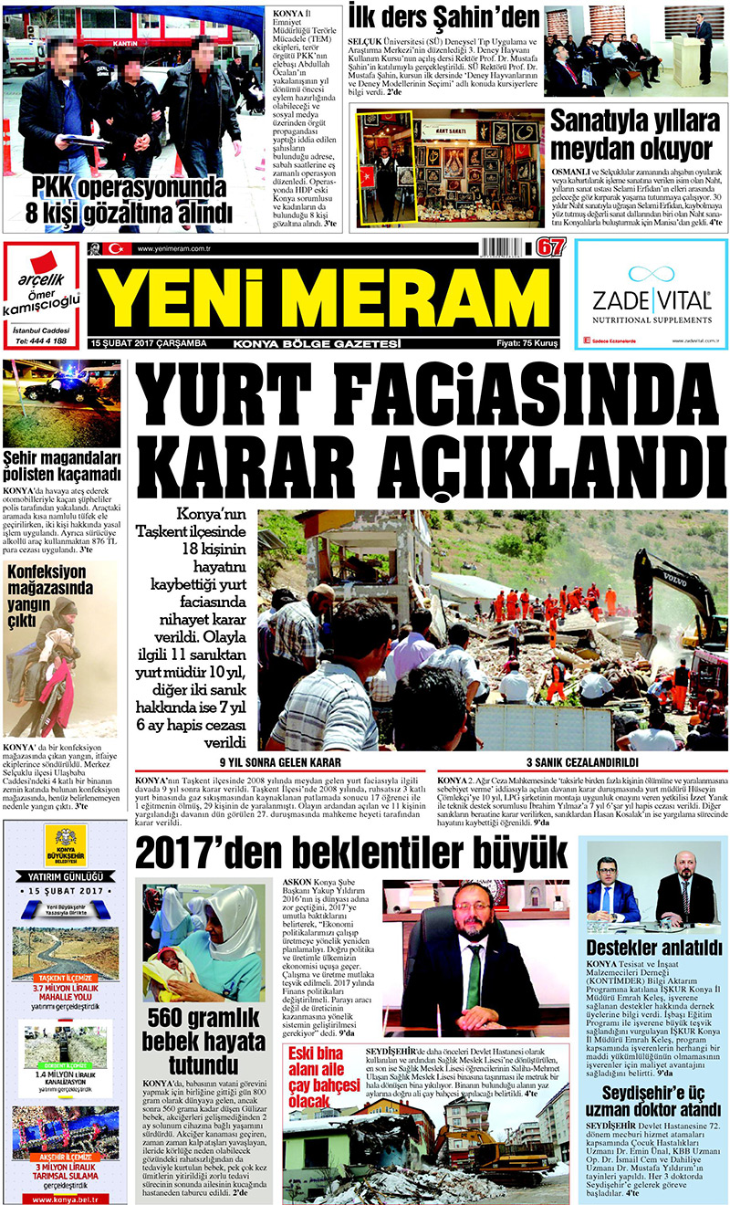 15 Şubat 2017 Yeni Meram Gazetesi