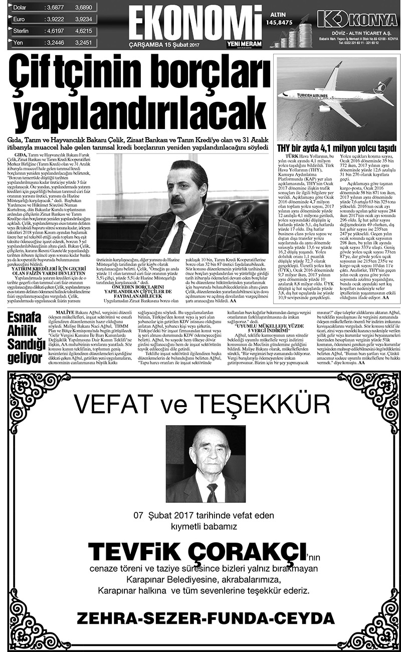 15 Şubat 2017 Yeni Meram Gazetesi