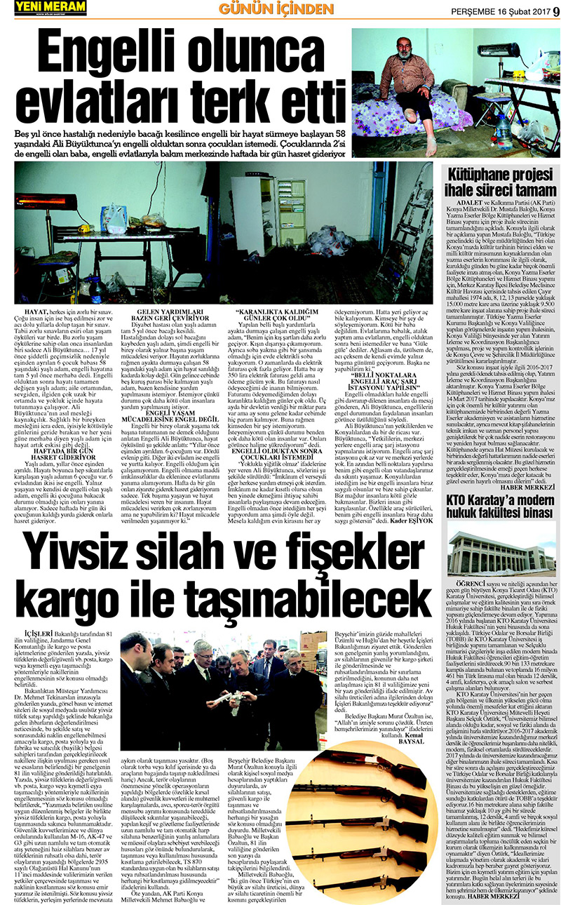 16 Şubat 2017 Yeni Meram Gazetesi