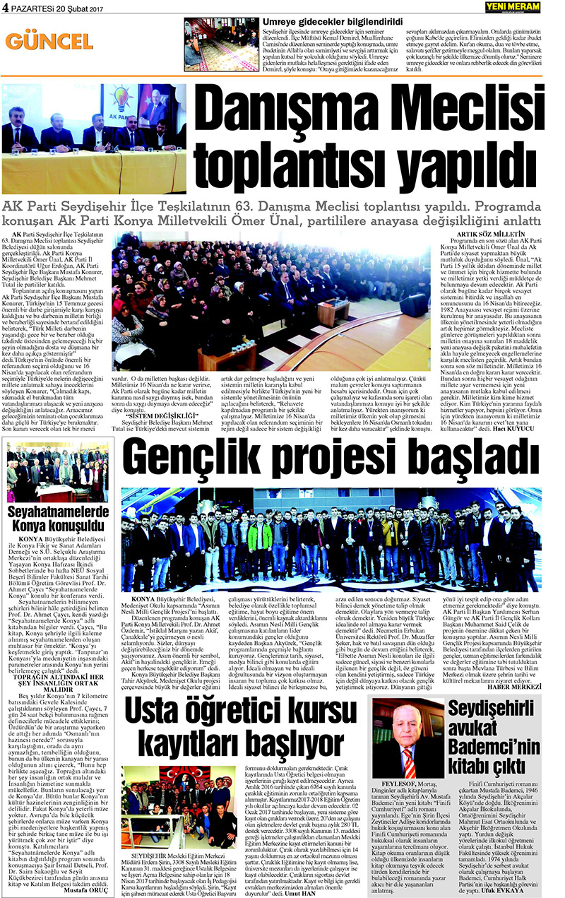 20 Şubat 2017 Yeni Meram Gazetesi