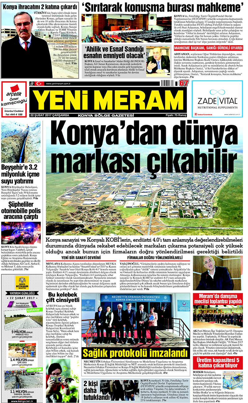 22 Şubat 2017 Yeni Meram Gazetesi