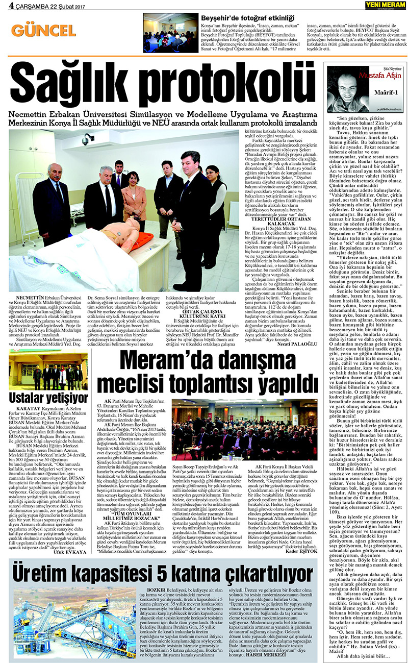 22 Şubat 2017 Yeni Meram Gazetesi