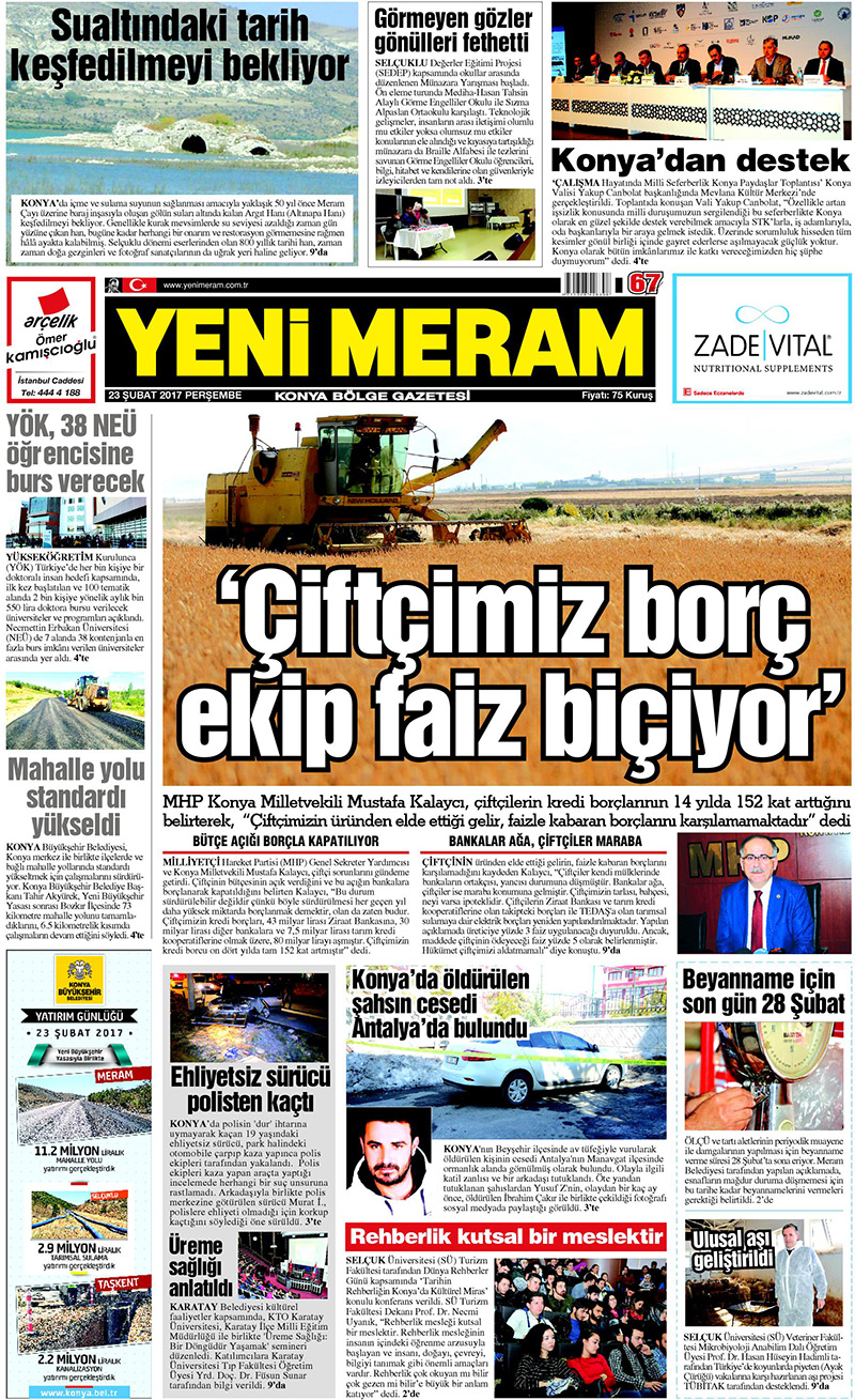 23 Şubat 2017 Yeni Meram Gazetesi