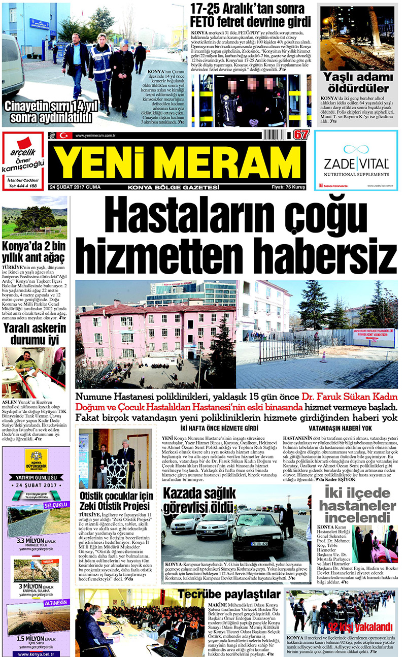 24 Şubat 2017 Yeni Meram Gazetesi