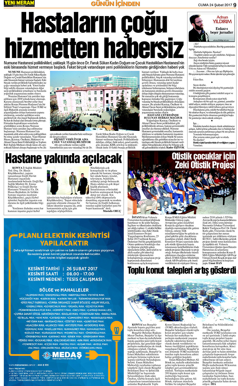 24 Şubat 2017 Yeni Meram Gazetesi