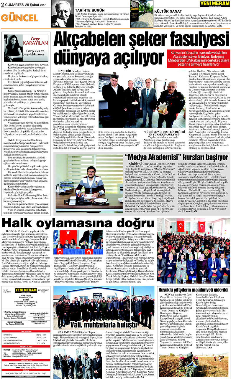 26 Şubat 2017 Yeni Meram Gazetesi