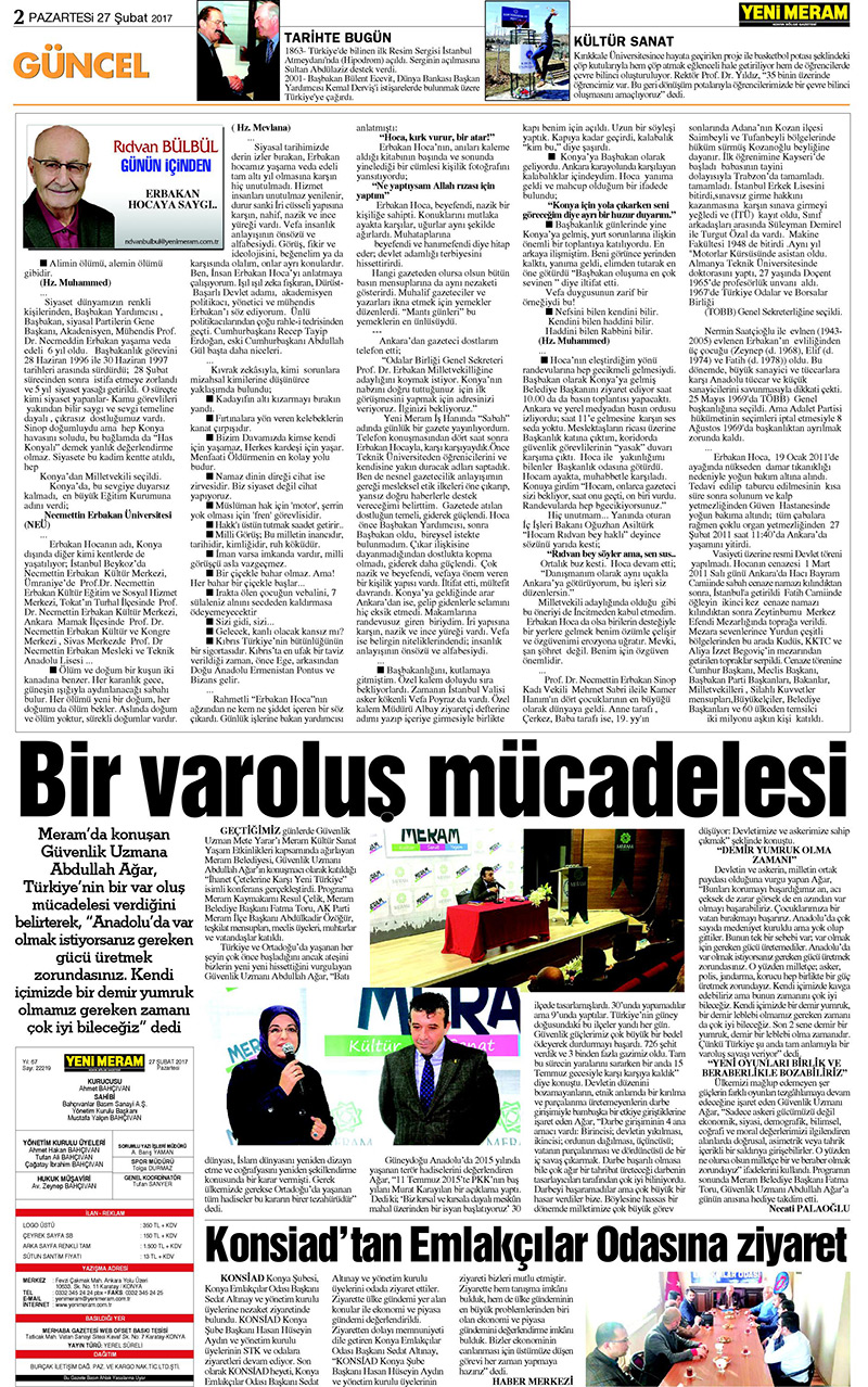 27 Şubat 2017 Yeni Meram Gazetesi