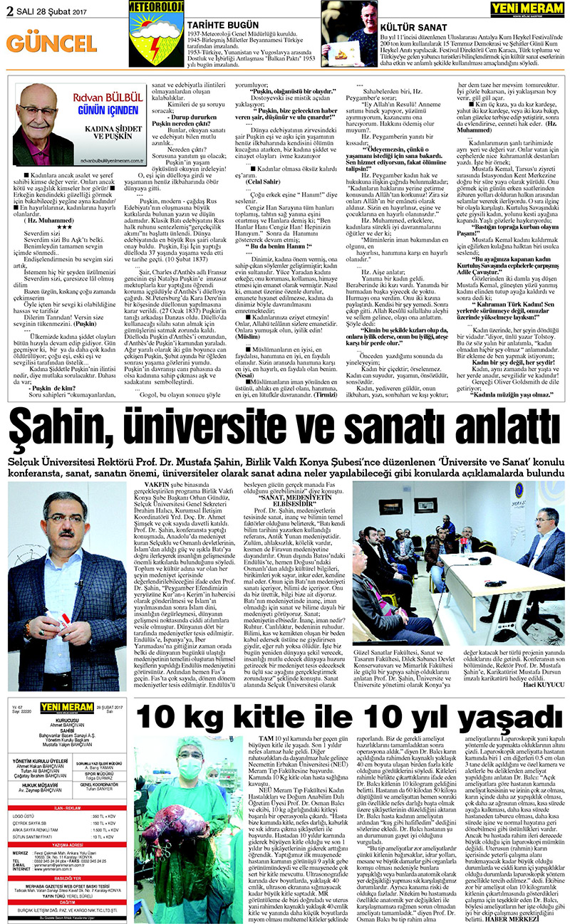 28 Şubat 2017 Yeni Meram Gazetesi