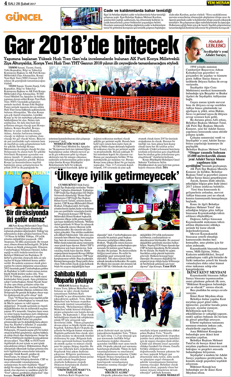 28 Şubat 2017 Yeni Meram Gazetesi