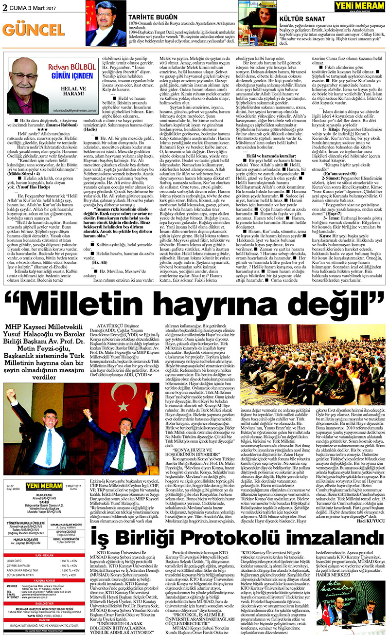 3 Mart 2017 Yeni Meram Gazetesi