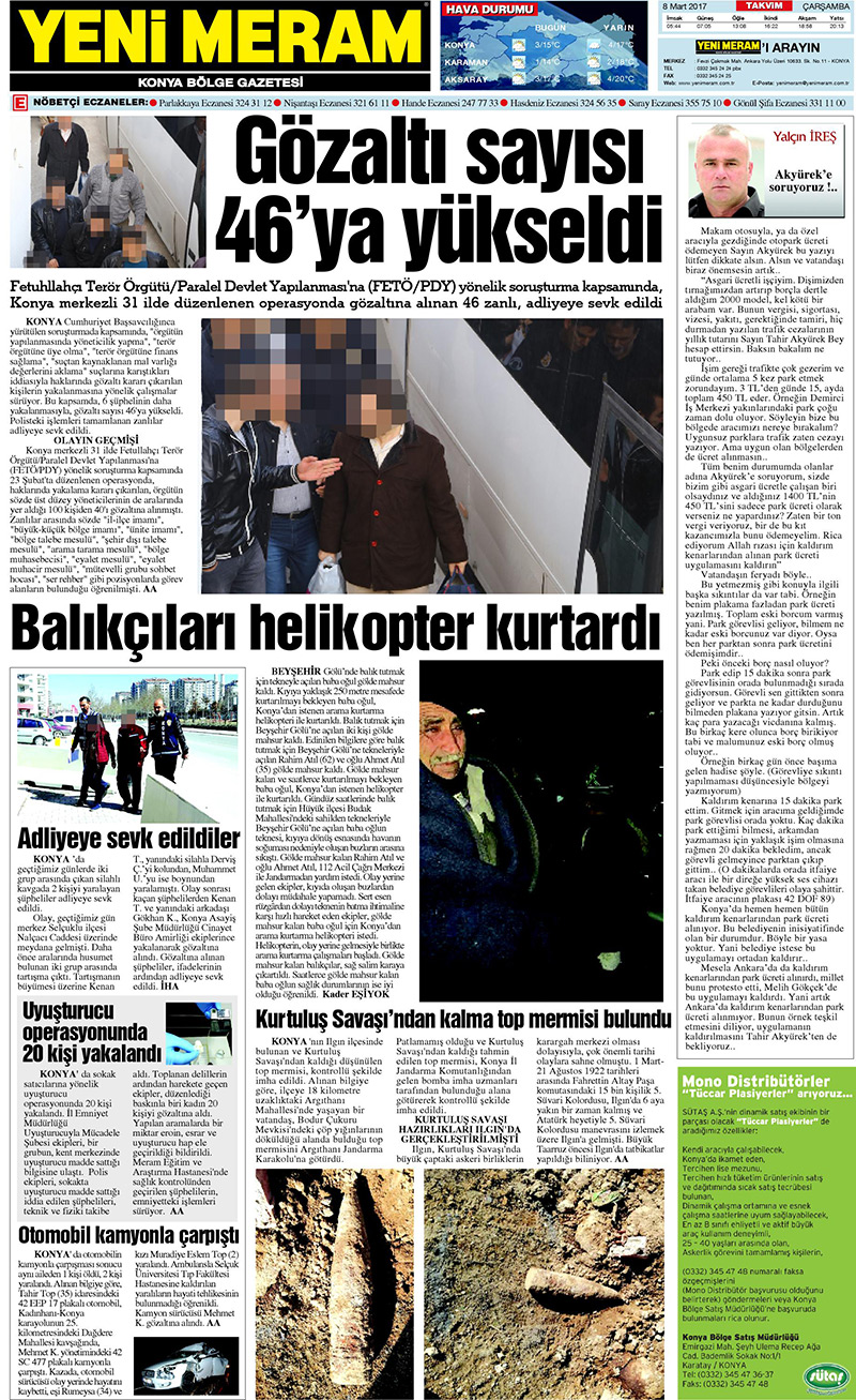 8 Mart 2017 Yeni Meram Gazetesi