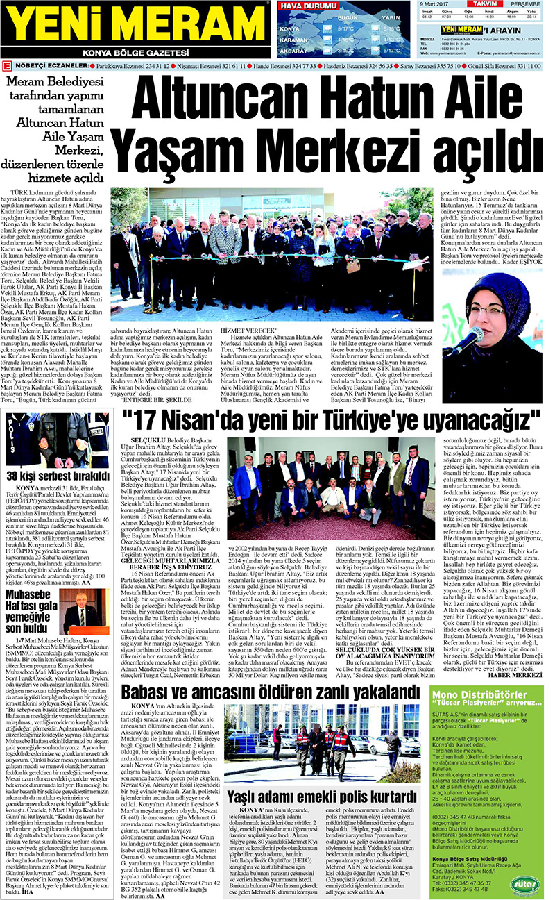 9 Mart 2017 Yeni Meram Gazetesi
