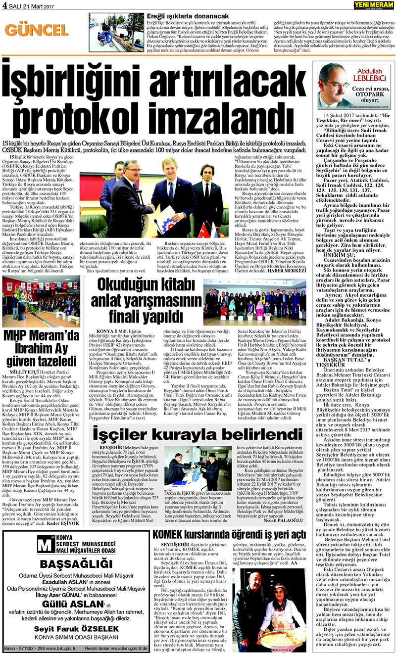 21 Mart 2017 Yeni Meram Gazetesi