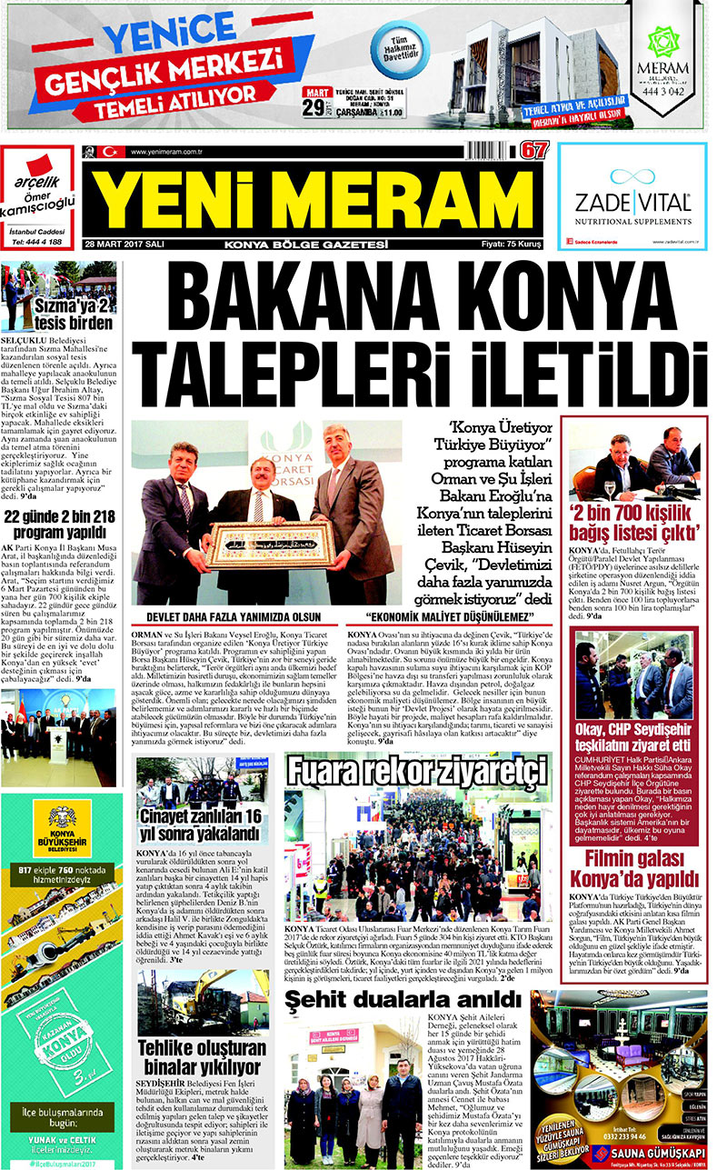 28 Mart 2017 Yeni Meram Gazetesi