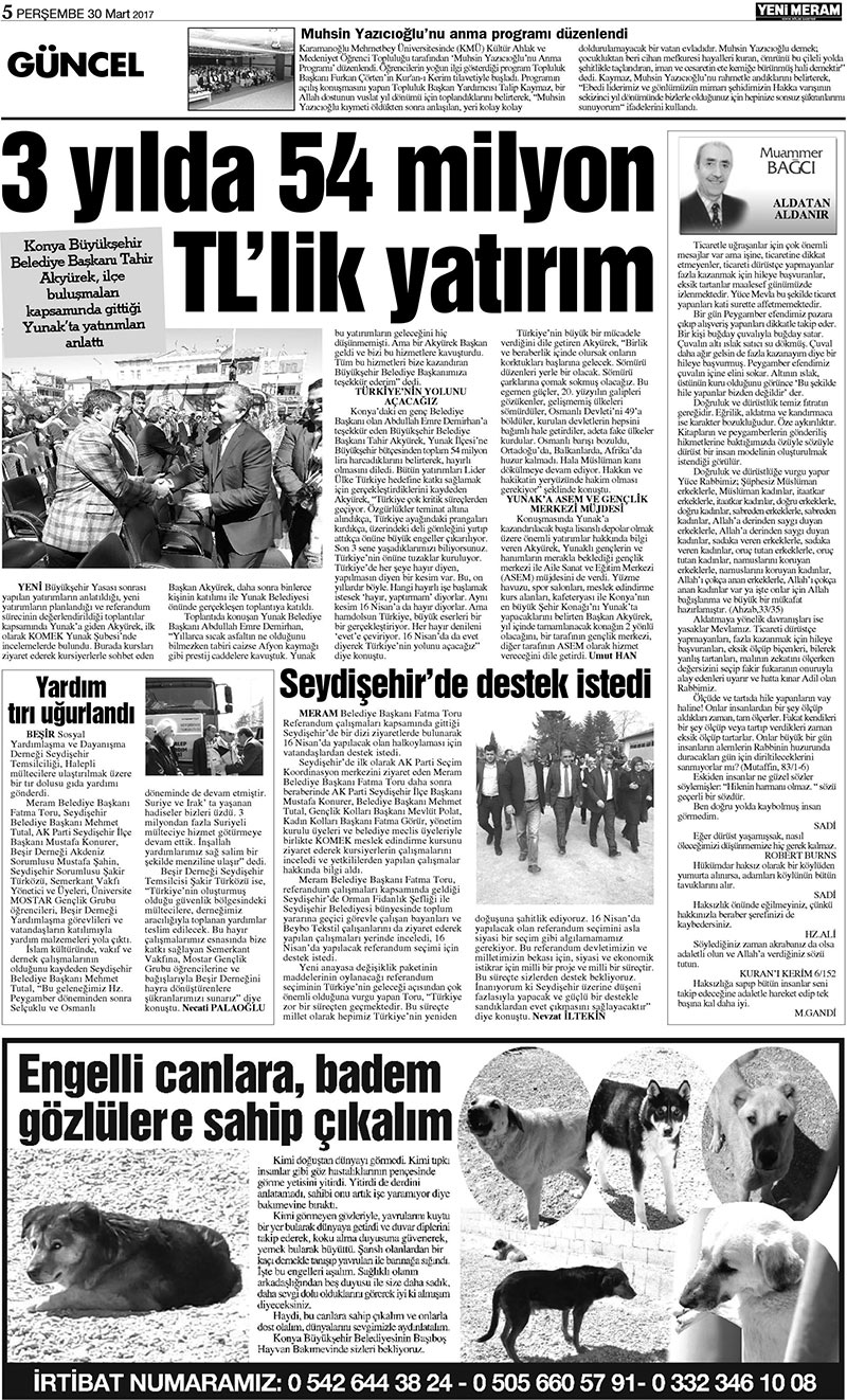 30 Mart 2017 Yeni Meram Gazetesi
