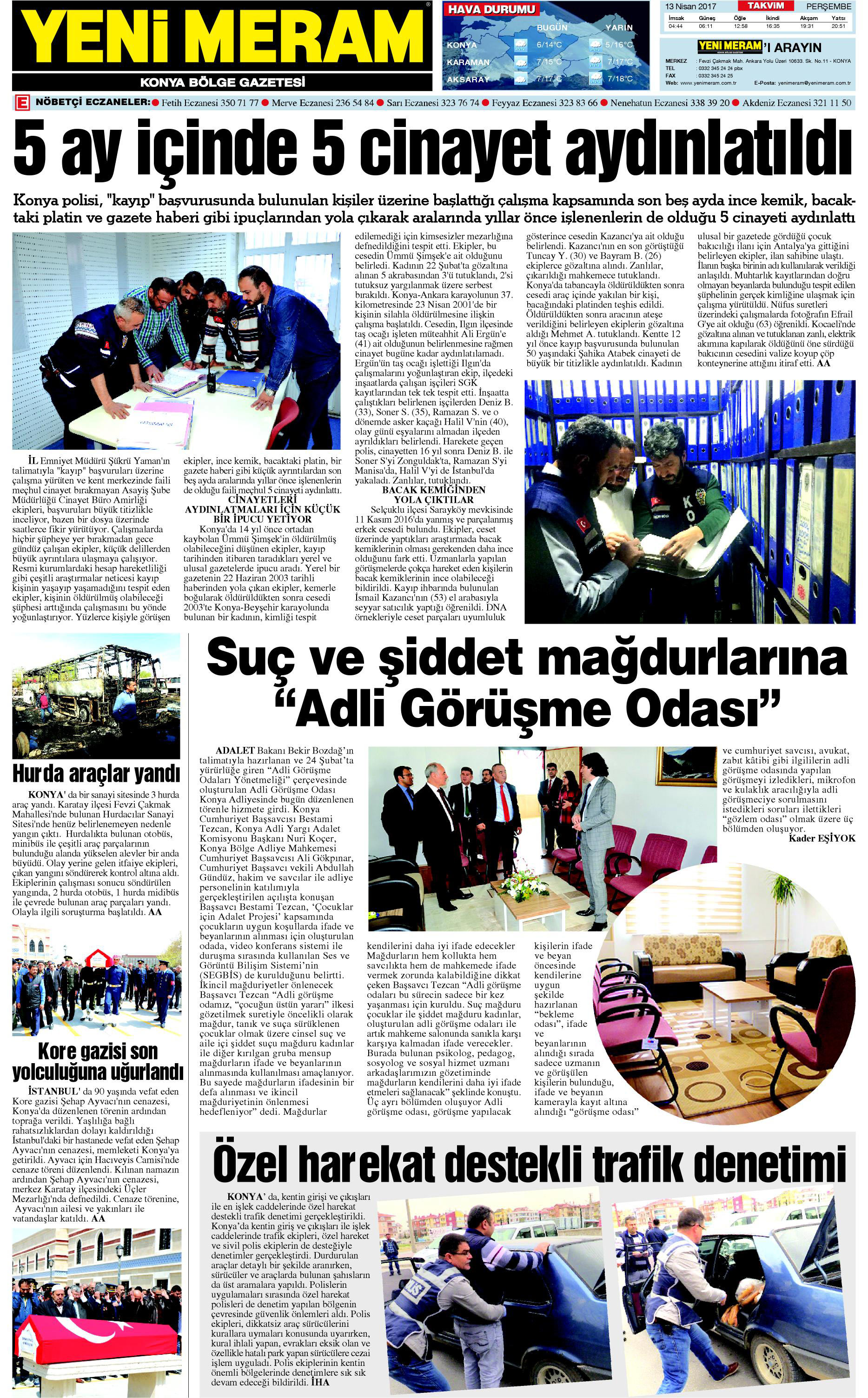 13 Nisan 2017 Yeni Meram Gazetesi