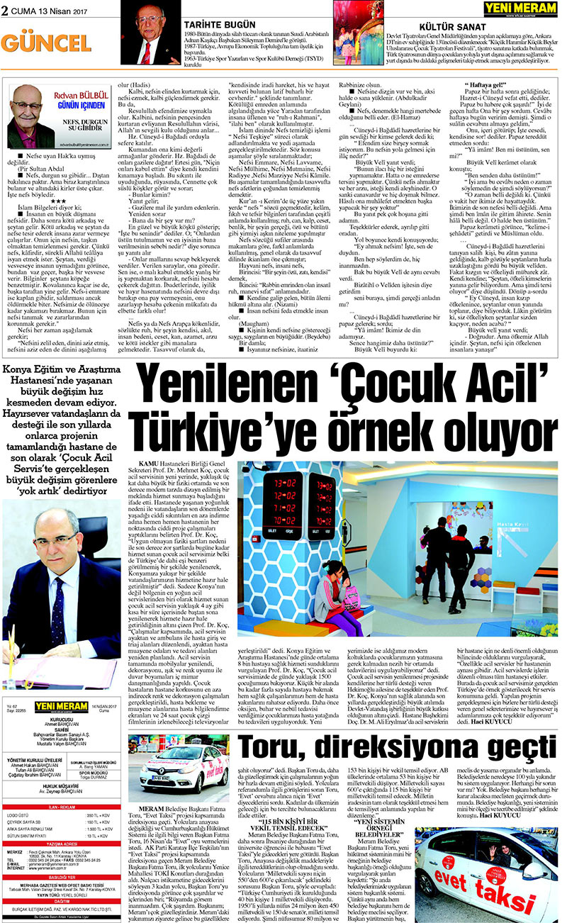 14 Nisan 2017 Yeni Meram Gazetesi