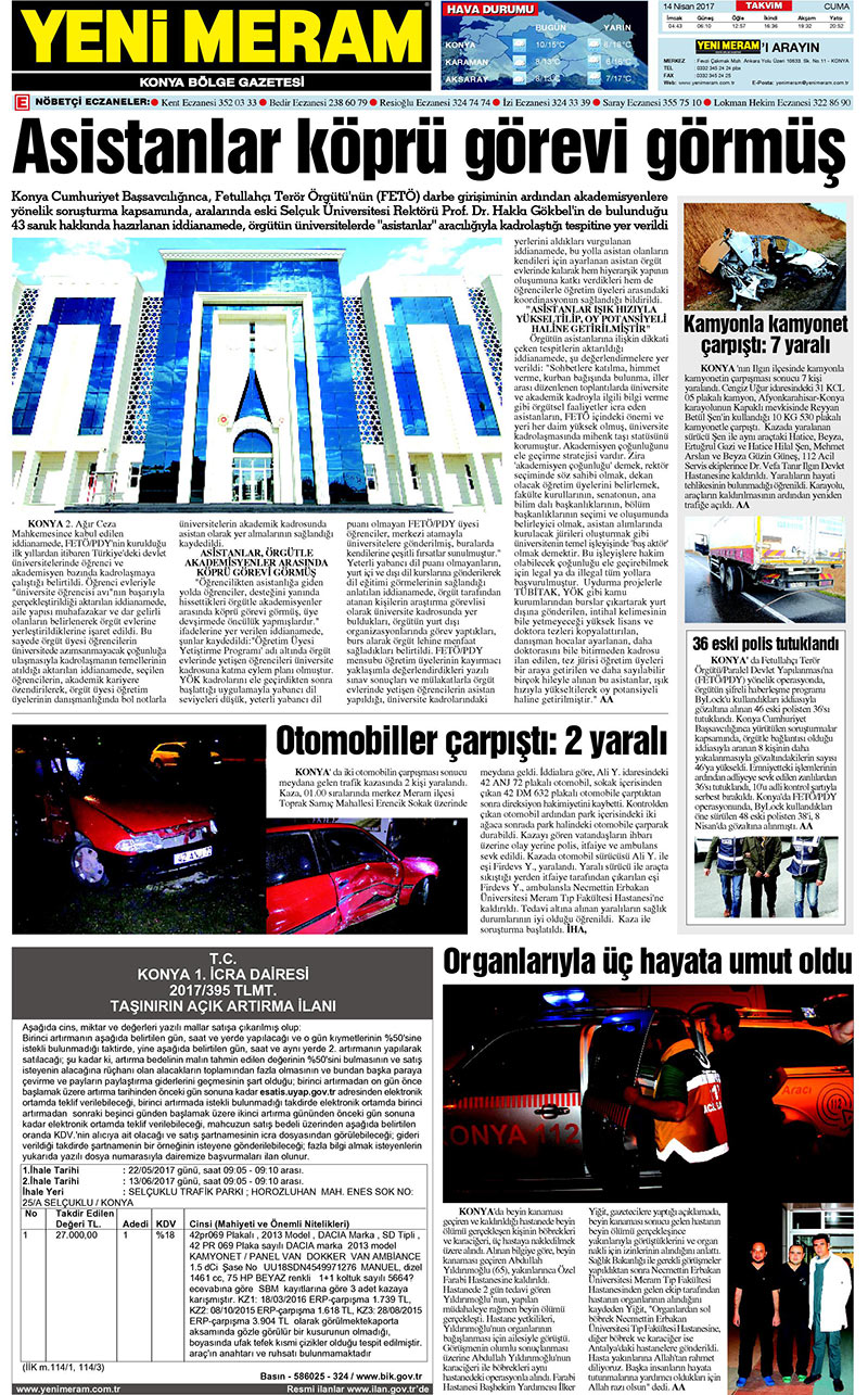 14 Nisan 2017 Yeni Meram Gazetesi