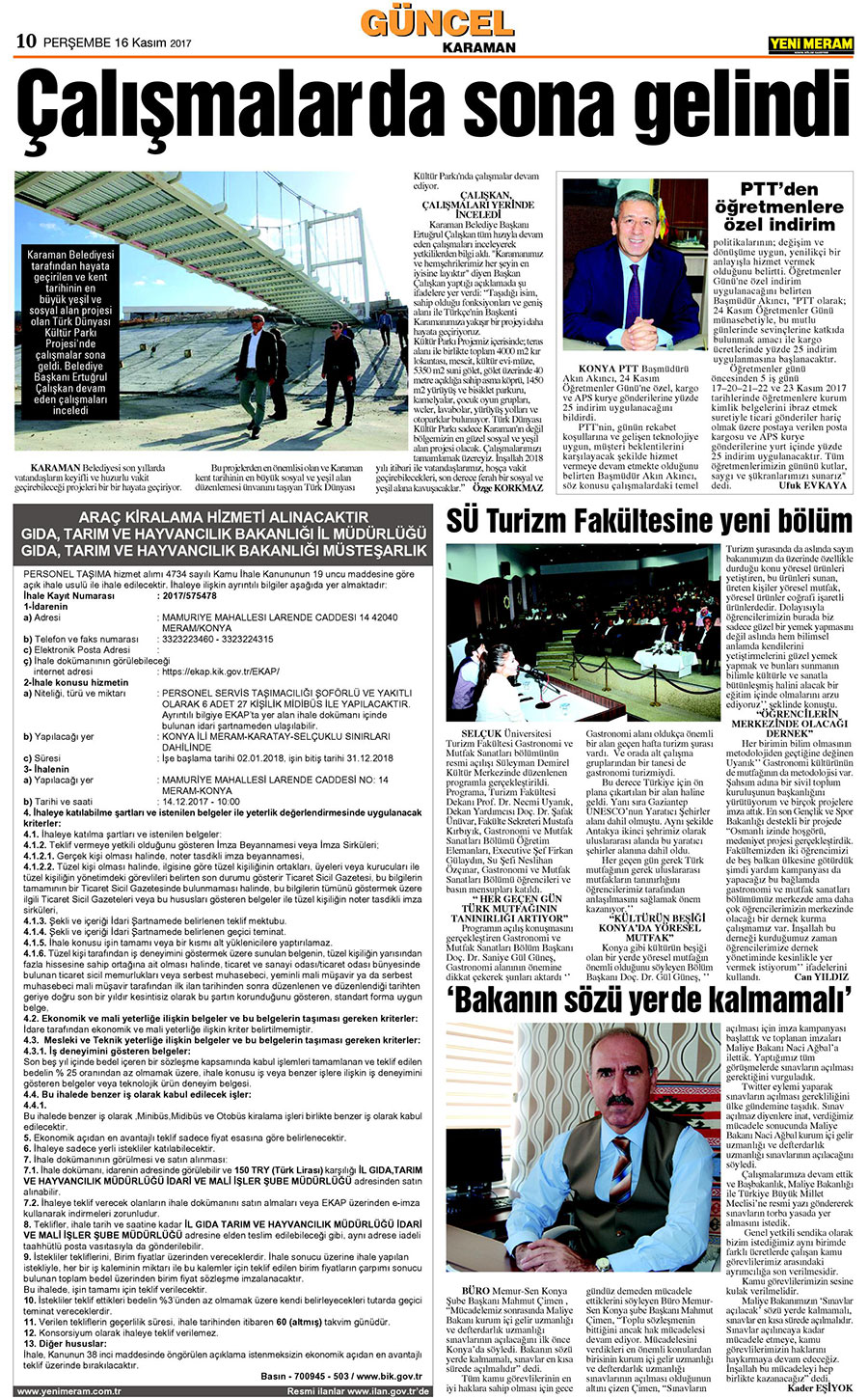 16 Kasım 2017 Yeni Meram Gazetesi