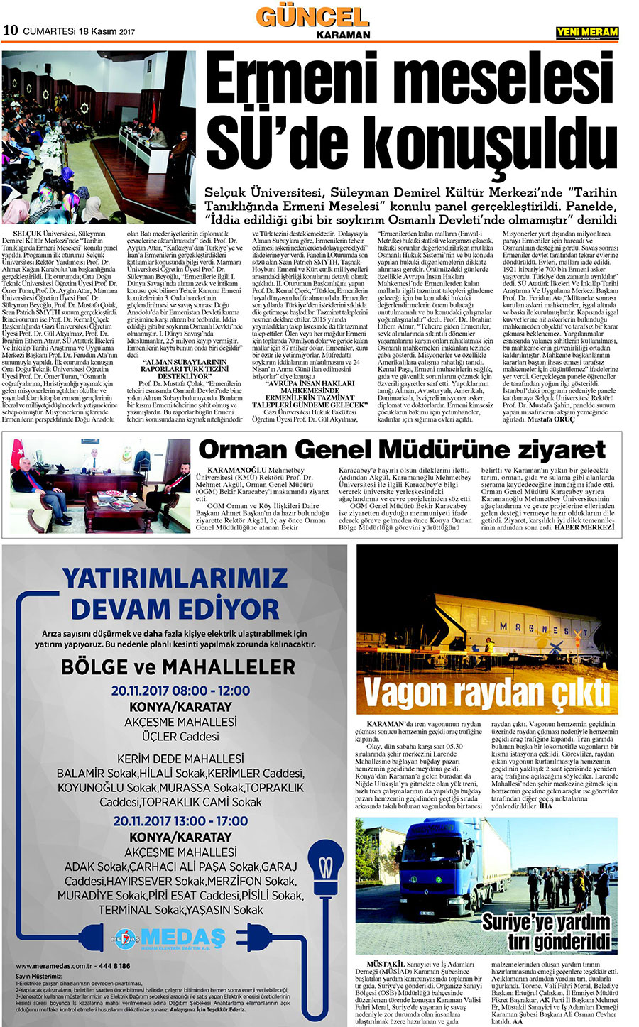 18 Kasım 2017 Yeni Meram Gazetesi