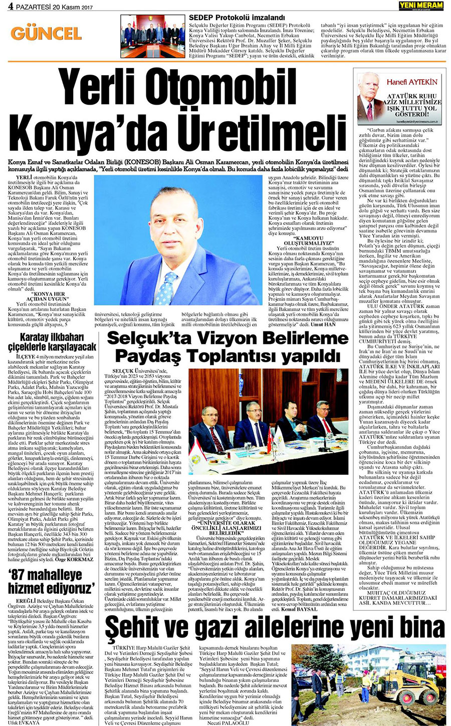 20 Kasım 2017 Yeni Meram Gazetesi
