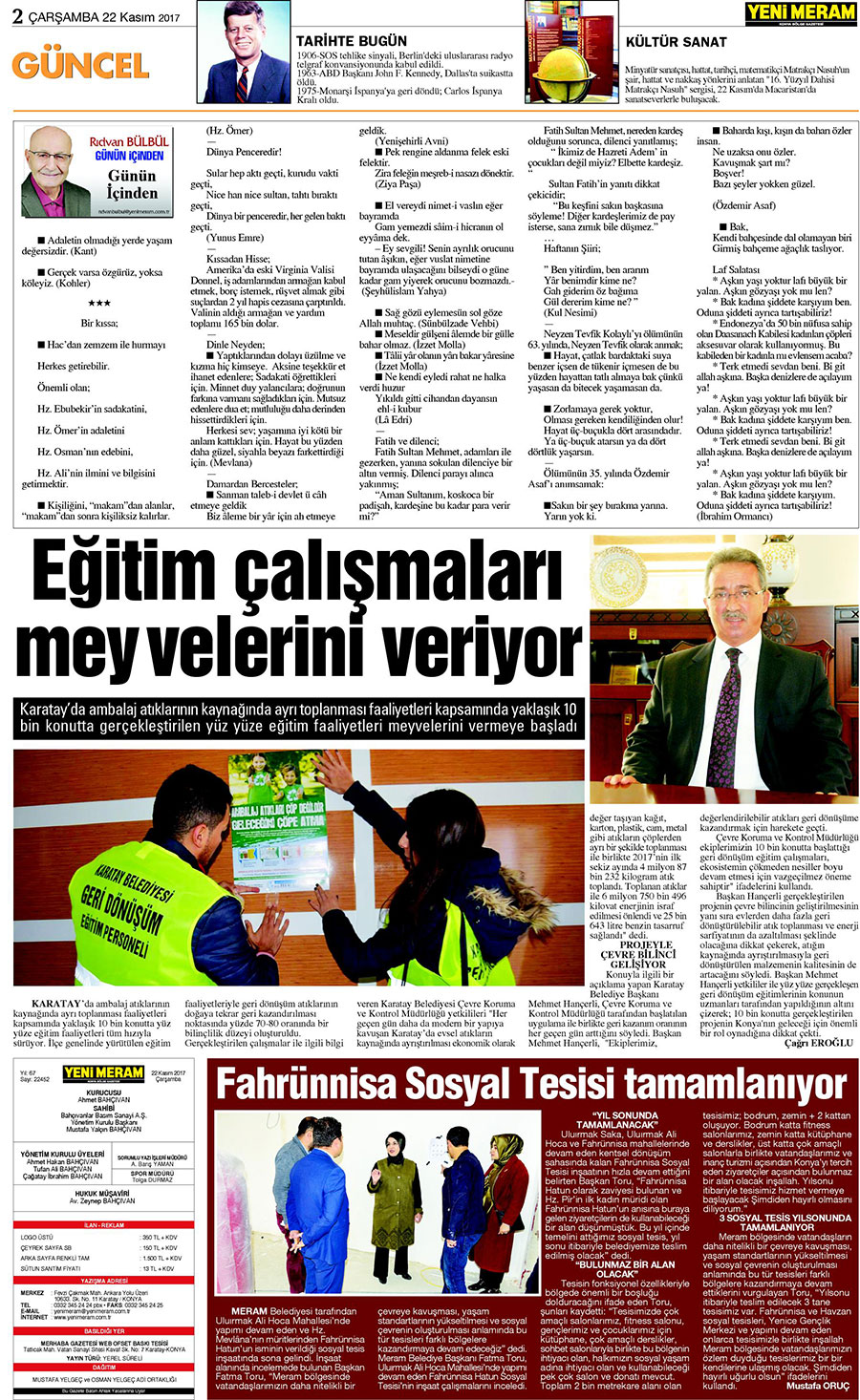 22 Kasım 2017 Yeni Meram Gazetesi