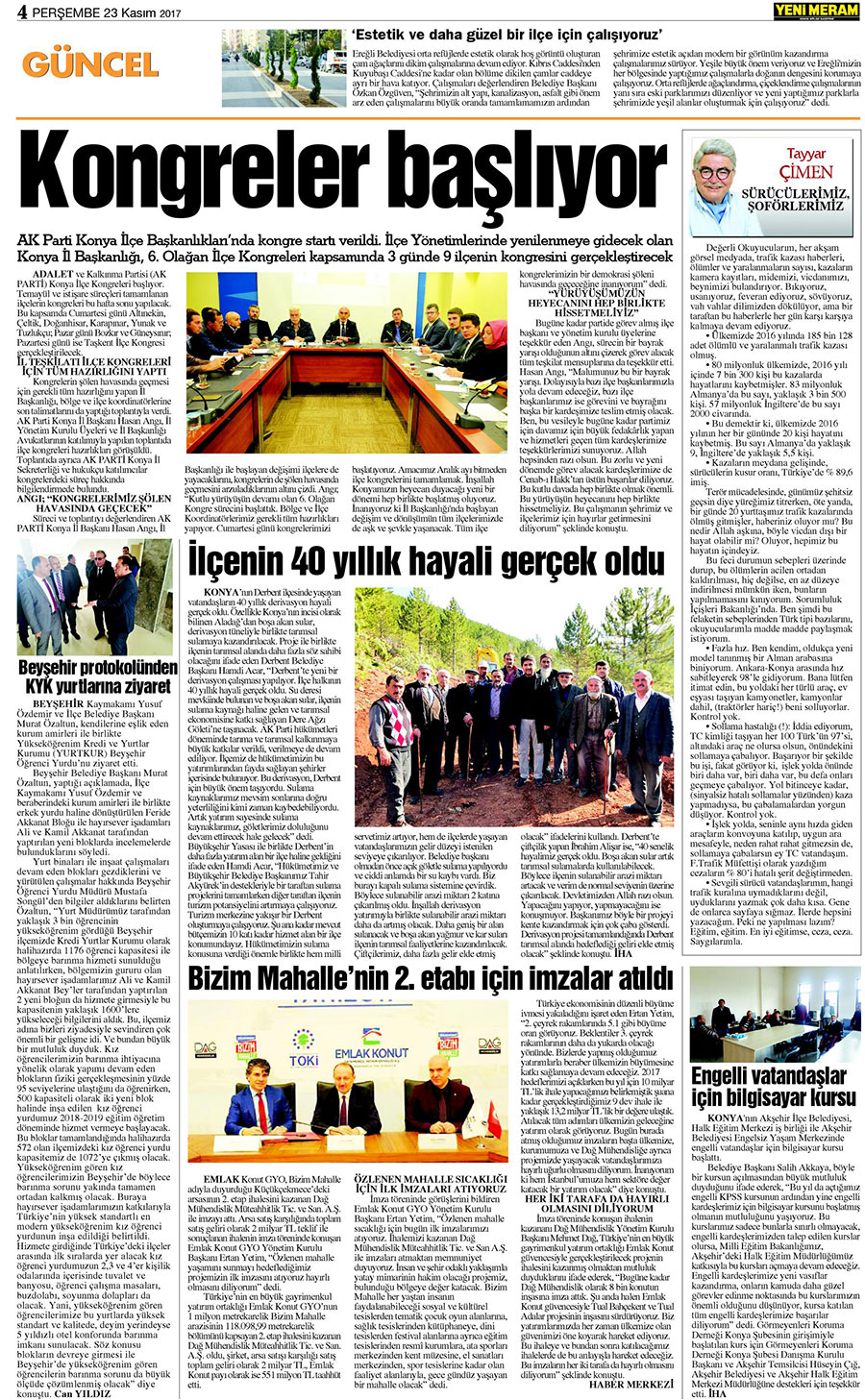 23 Kasım 2017 Yeni Meram Gazetesi
