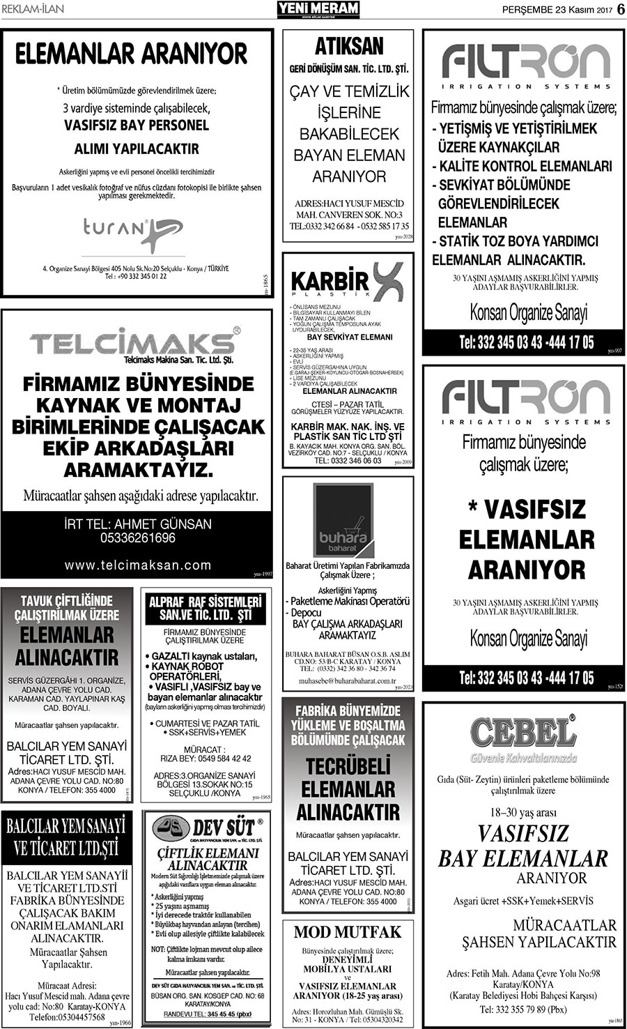 23 Kasım 2017 Yeni Meram Gazetesi