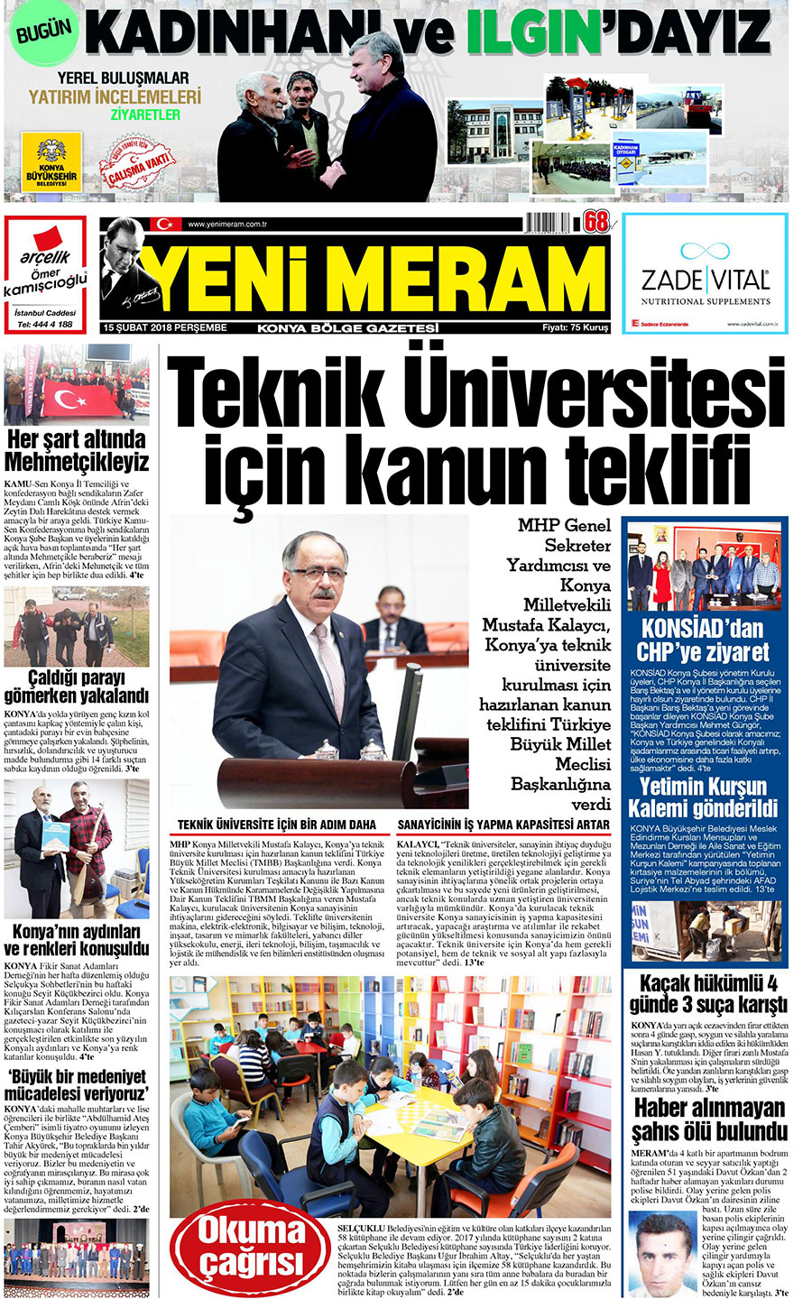 15 Şubat 2018 Yeni Meram Gazetesi