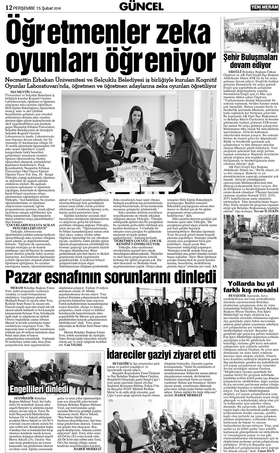 15 Şubat 2018 Yeni Meram Gazetesi