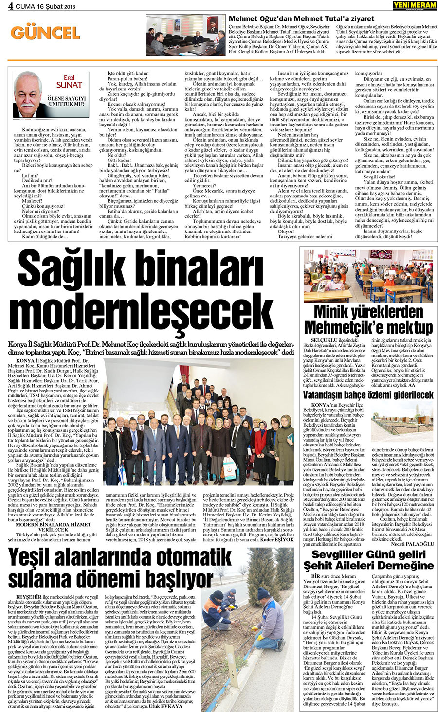 16 Şubat 2018 Yeni Meram Gazetesi